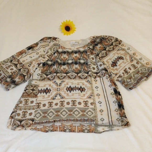 Calvin Klein. Bohemian Patterned Blouse. 100% Polyester - Picture 1 of 7